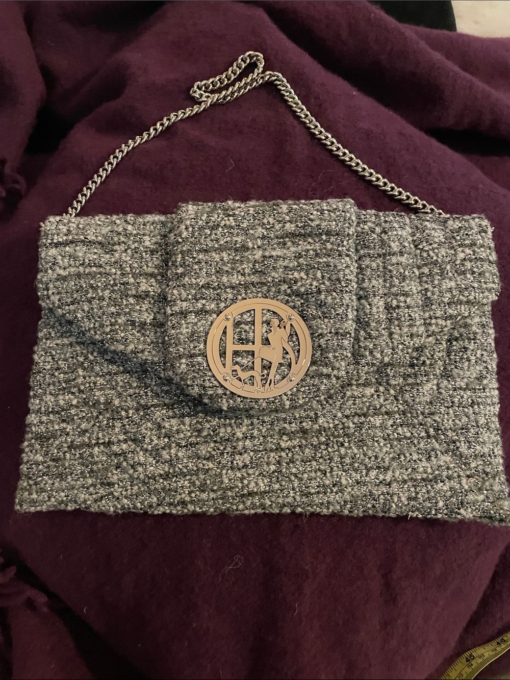 Vintage Henri Bendel Gray Sparkle Tweed Envelope Clutch EUC